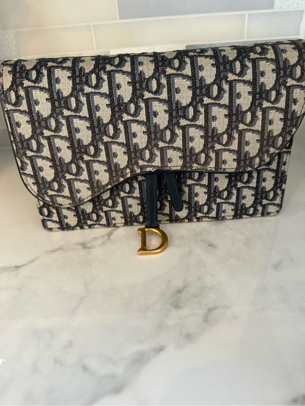 Dior Navy Saddle Pouch with Chain